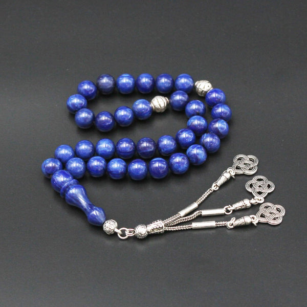 Rosary Miski Debsorashi , Blue color , small bead ,made with durable fluorocarbon thread and a tassel made of antimony and metal