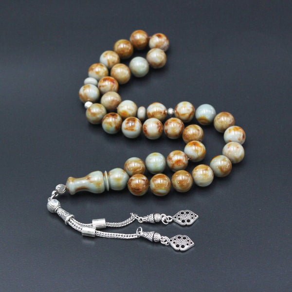 Rosary Miski Debsorashi , Olive color , Medium bead ,made with durable fluorocarbon thread and a tassel made of antimony and metal