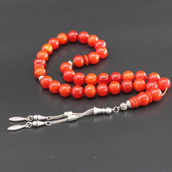 Rosary Miski Sandalus peachy red color Medium bead made with durable fluorocarbon thread and a tassel made of antimony and metal