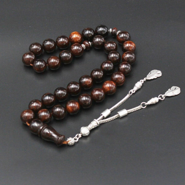 Rosary Miski Debsorashi , Brown color , Medium bead ,made with durable fluorocarbon thread and a tassel made of antimony and metal