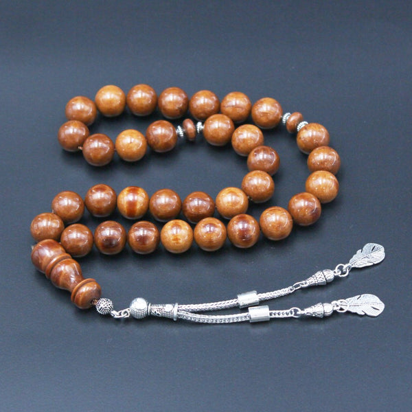 Rosary Miski Debsorashi , Wooden color , Medium bead ,made with durable fluorocarbon thread and a tassel made of antimony and metal