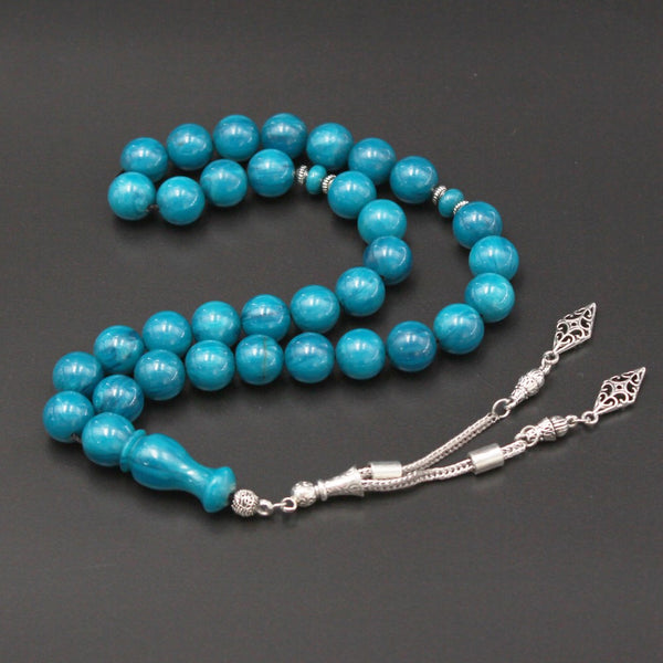 Rosary Miski Debsorashi , Turquoise color , Medium bead ,made with durable fluorocarbon thread and a tassel made of antimony and metal