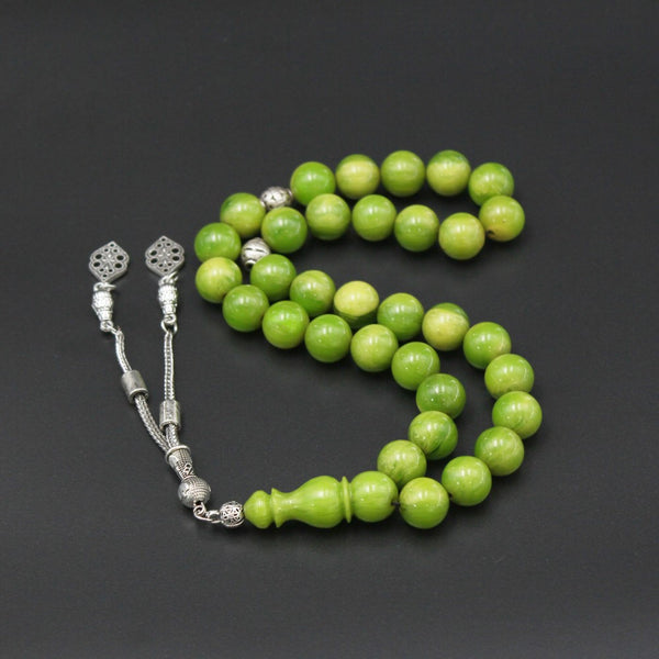 Rosary Miski Debsorashi , Olive green color , Medium bead ,made with durable fluorocarbon thread and a tassel made of antimony and metal
