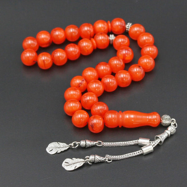 Rosary Miski Debsorashi , Orange color , Medium bead ,made with durable fluorocarbon thread and a tassel made of antimony and metal