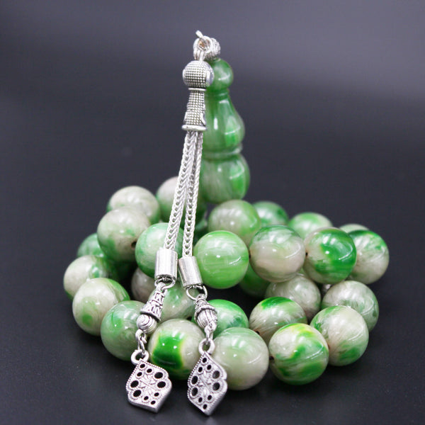 Rosary Miski Debsorashi , Light Green color , Large bead ,made with durable fluorocarbon thread and a tassel made of antimony and metal