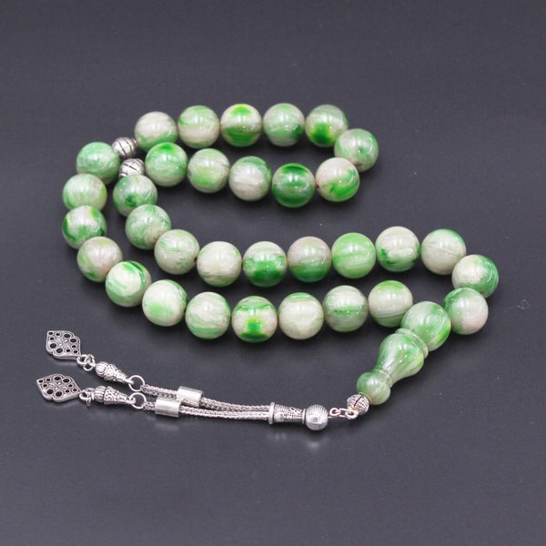 Rosary Miski Debsorashi , Green color , Large bead ,made with durable fluorocarbon thread and a tassel made of antimony and metal