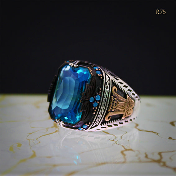 Men's 925 sterling silver ring with stone - R75