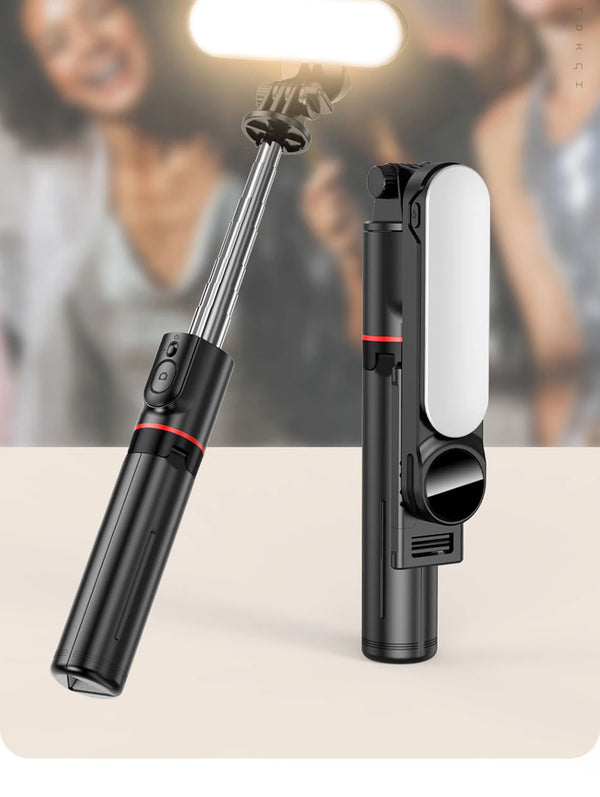 Tripod and a professional selfie stick with moving distinctive lighting - L15 for photographing parties, trips and memorial photos in all lighting conditions