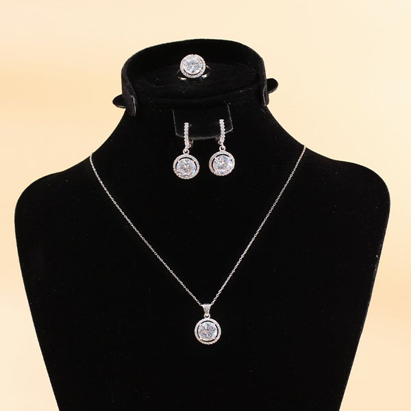 Fine 925 Silver Jewelry set inlaid with colored stones, consisting of 3 pieces, Ring, Necklace and Earrings - JE005