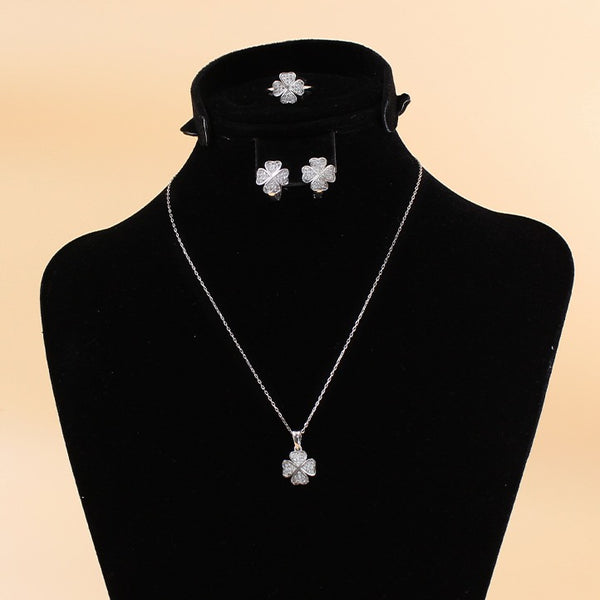 Fine 925 Silver Jewelry set inlaid with colored stones, consisting of 3 pieces, Ring, Necklace and Earrings - JE010