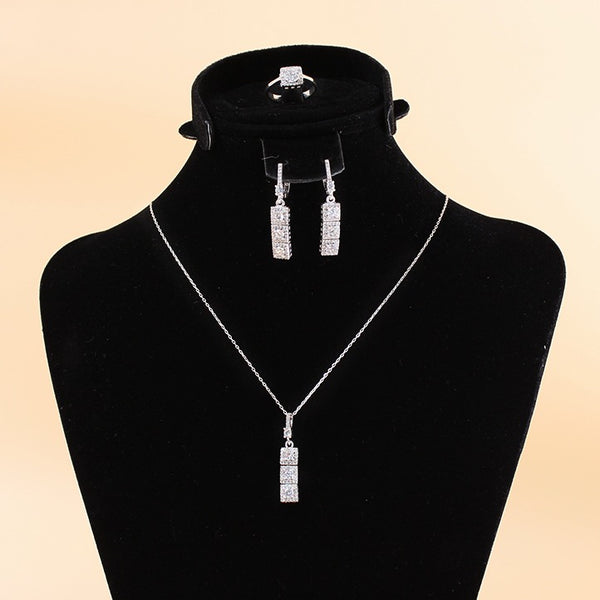 Fine 925 Silver Jewelry set inlaid with colored stones, consisting of 3 pieces, Ring, Necklace and Earrings - JE011
