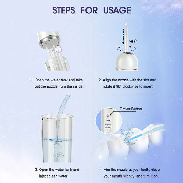 Cordless Water Dental Flosser, Four Nozzles, and Three Modes for Deep Cleaning