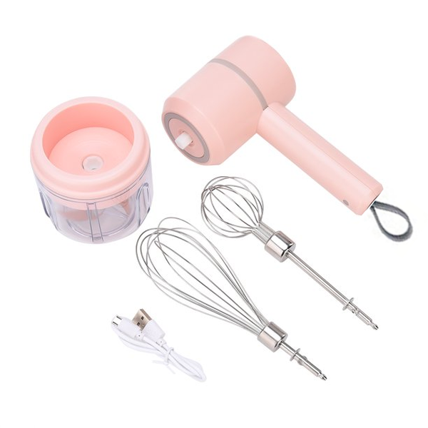 Electric Hand Mix 3in1, USB Rechargeable Hand Blender for Baby Food , Electric Whisk Handheld Mixer for Egg Beater-pink