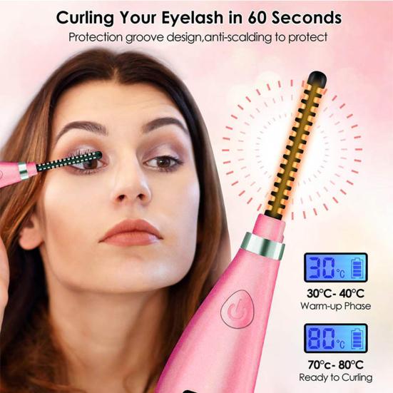 Eyelash Curler, Newest Ceramic Electric Heated Lash Curler with Comb, USB Rechargeable Heated Eyelash Curler for Natural Curling and Long Lasting